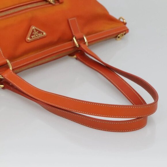 PRADA Tote Bag Nylon Orange Gold Auth ti3145 - Picture 7 of 16